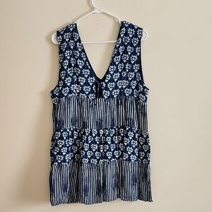 Babydoll Mini Dress Sleeveless Navy White Nautical Coastal July 4th Beach